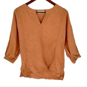 Trenery French Linen V Neck Top Small Orange Fall Lightweight Casual